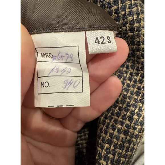 VINTAGE Tweed Sport Coat Blazer Beige Black Lambs Wool Andre Vachon 42S Short - Picture 5 of 13